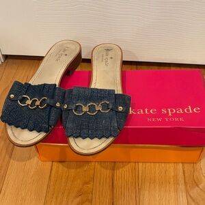 Kate Spade Dark Blue Mules with Gold Detailing